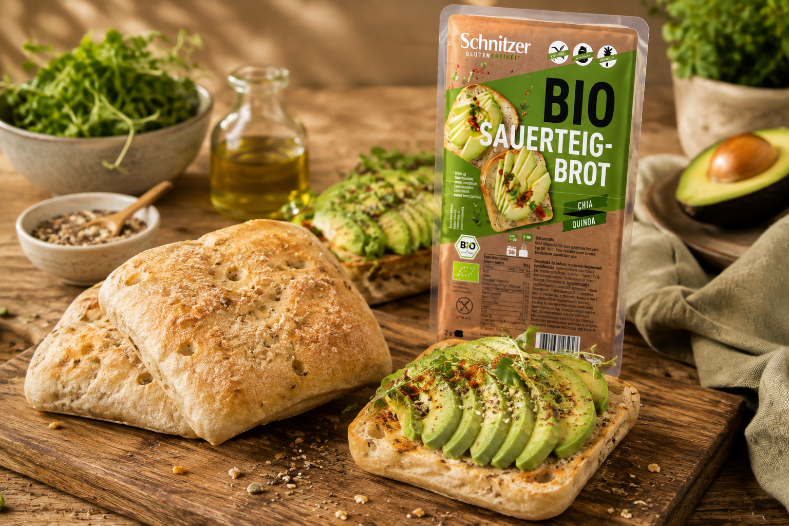 Bezlepkový CHLÉB z kvasu s chia a quinoou 2 ks BIO 500 g - Schnitzer, eshop.celiakarna.cz